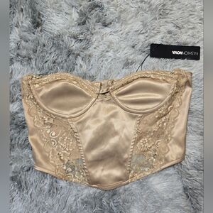 Fashion Nova Beige Lace Bandeau/ Corset Top